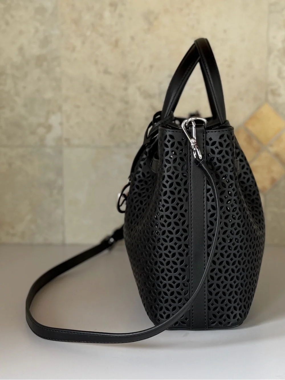 Michael Kors Carson MD Satchel Shoulder Bag MK Laser Cut Black
